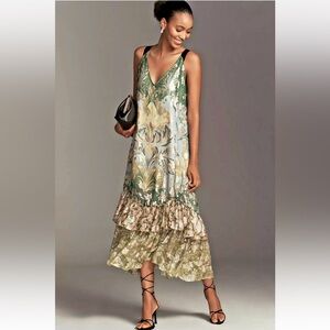 By Anthropologie Tie-Back Ruffle-Hem Midi Dress" Size Small NWT